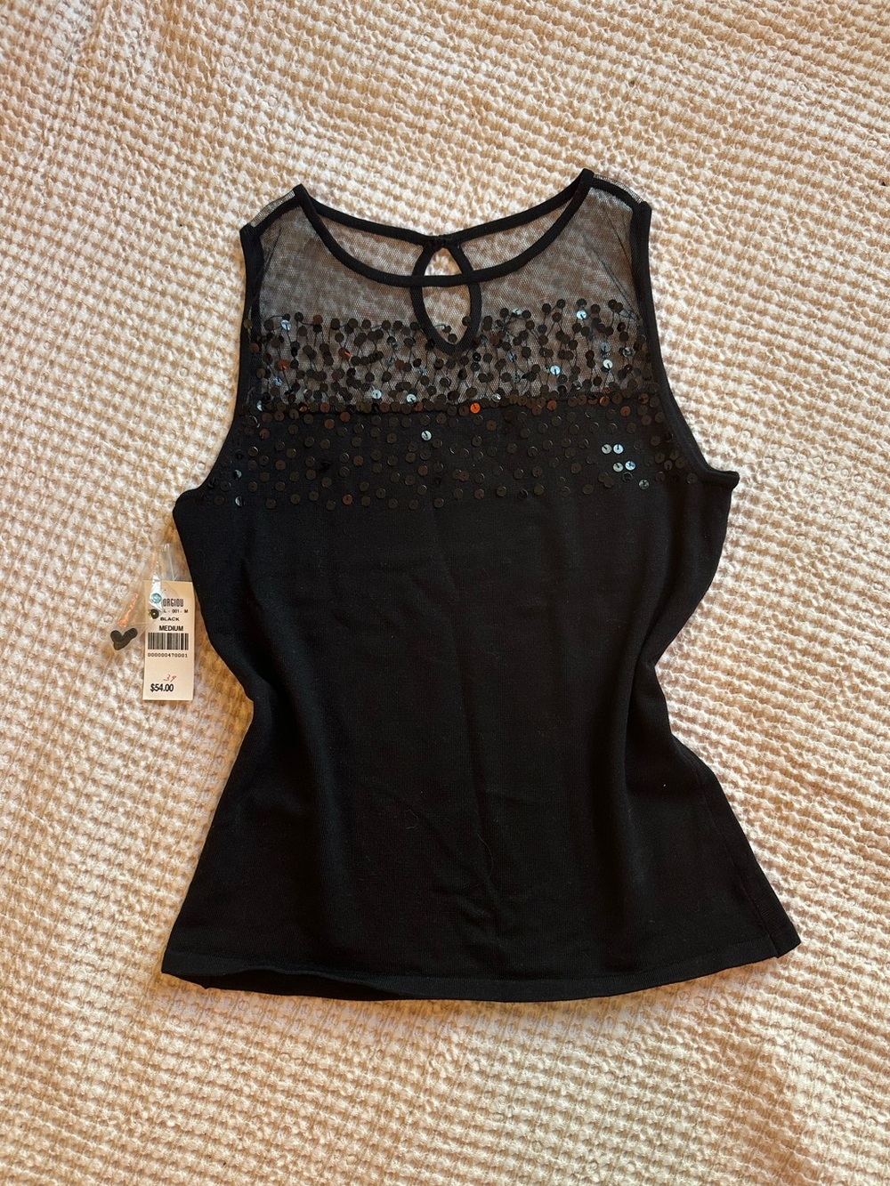 Black Sequin Mesh Top NWT